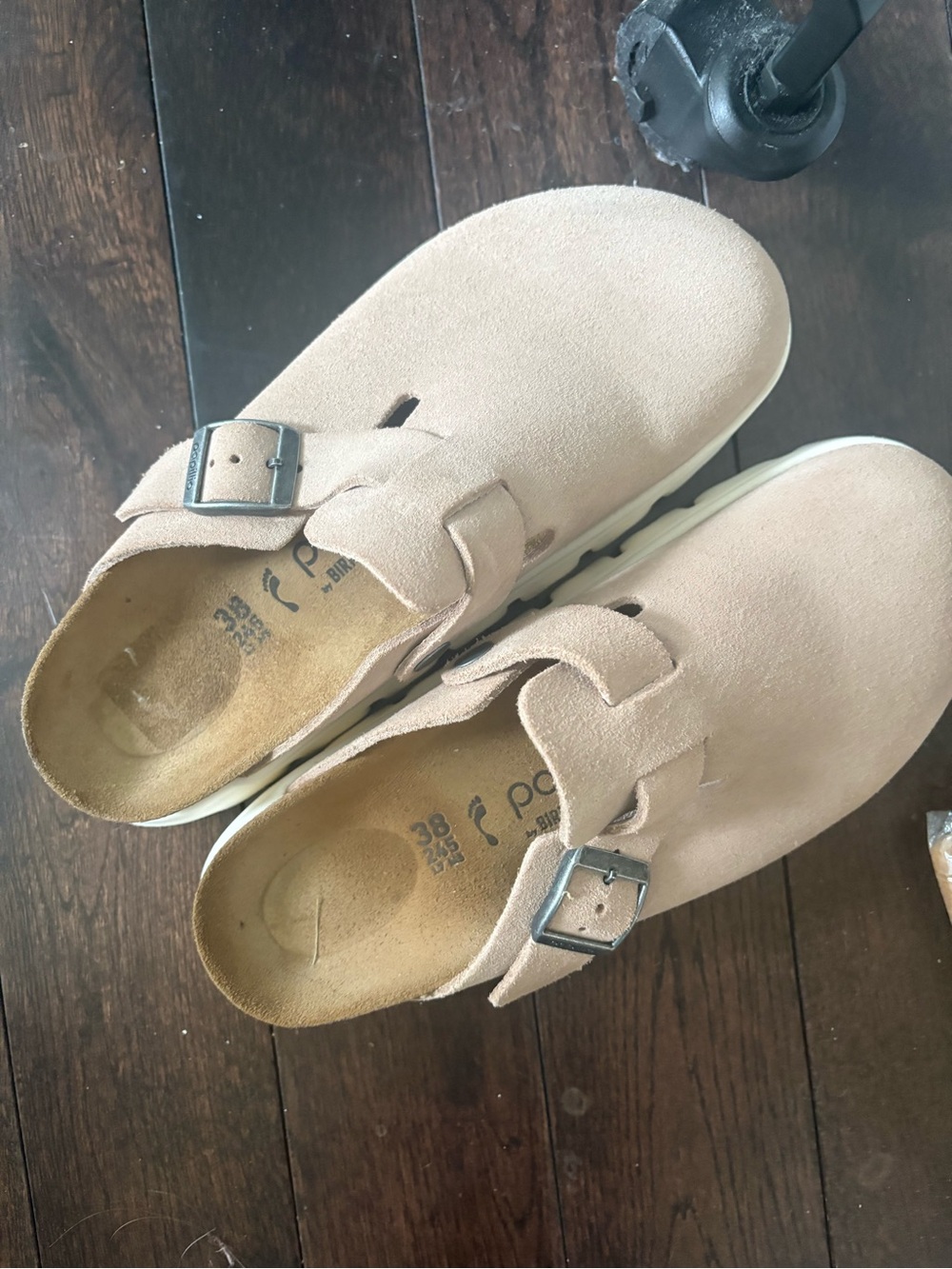 Birkenstock Beige Suede Slip-On Clog with White Lug Sole - Picture 4 of 5
